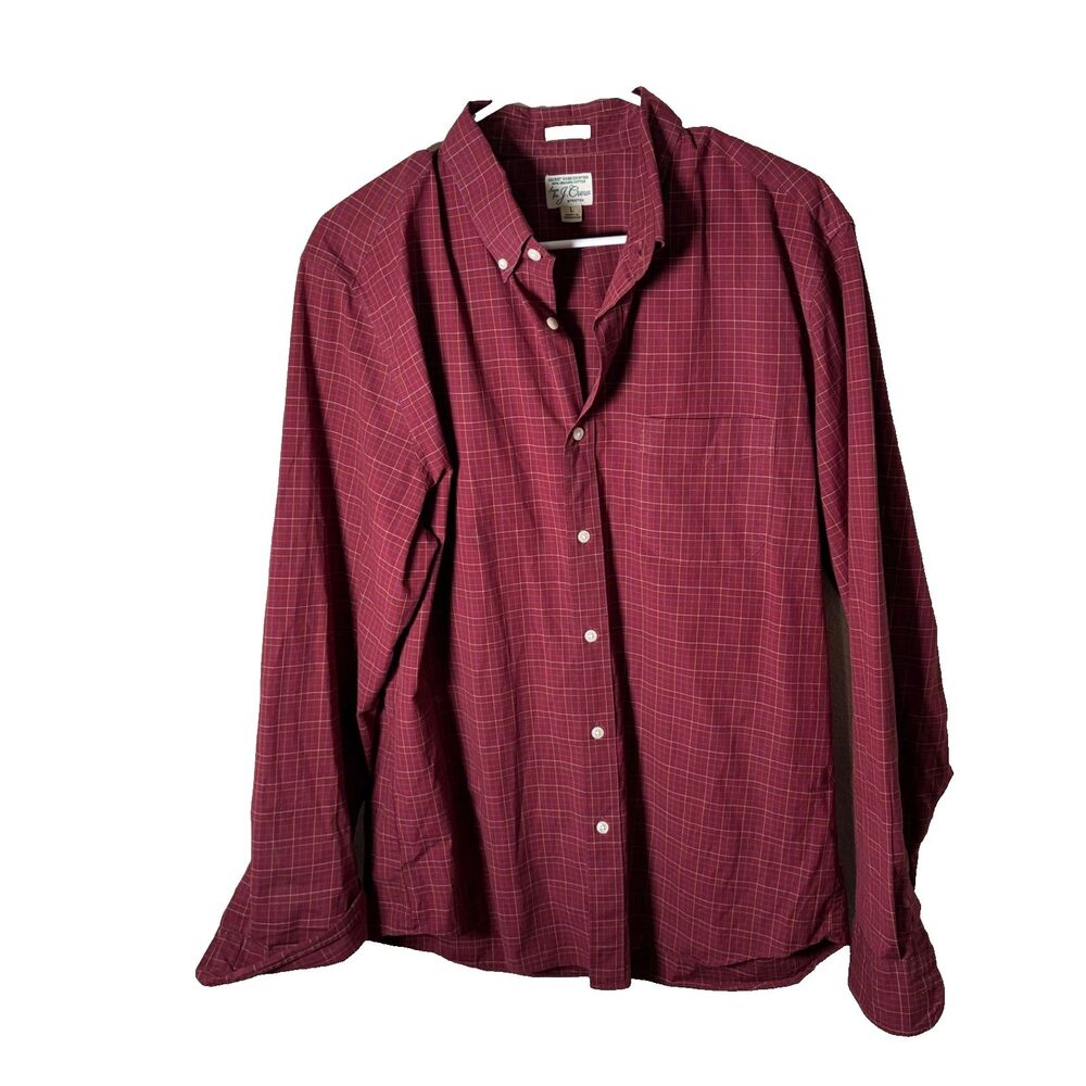 J Crew Shirt Men's Large Slim Fit Red Window Pane Button Down Secret Wash